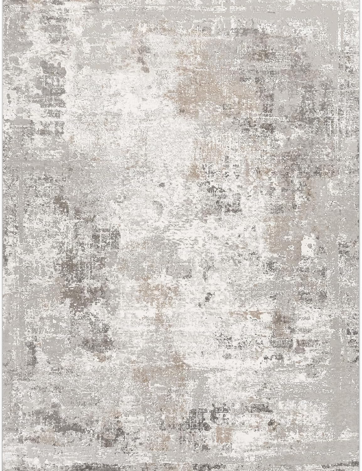 9x12 Washable Living Room Rugs - Modern Abstract Neutral Soft Large Area Rugs for Bedroom Non-Slip Low Pile Thin Stain-Resistant Carpet for Dining Room Home Office (Beige/Grey) - Image 3
