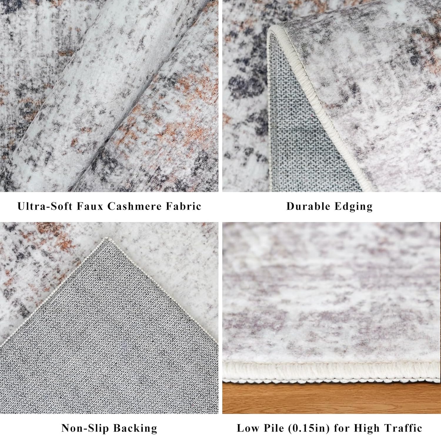 9x12 Washable Living Room Rugs - Modern Abstract Neutral Soft Large Area Rugs for Bedroom Non-Slip Low Pile Thin Stain-Resistant Carpet for Dining Room Home Office (Beige/Grey) - Image 5