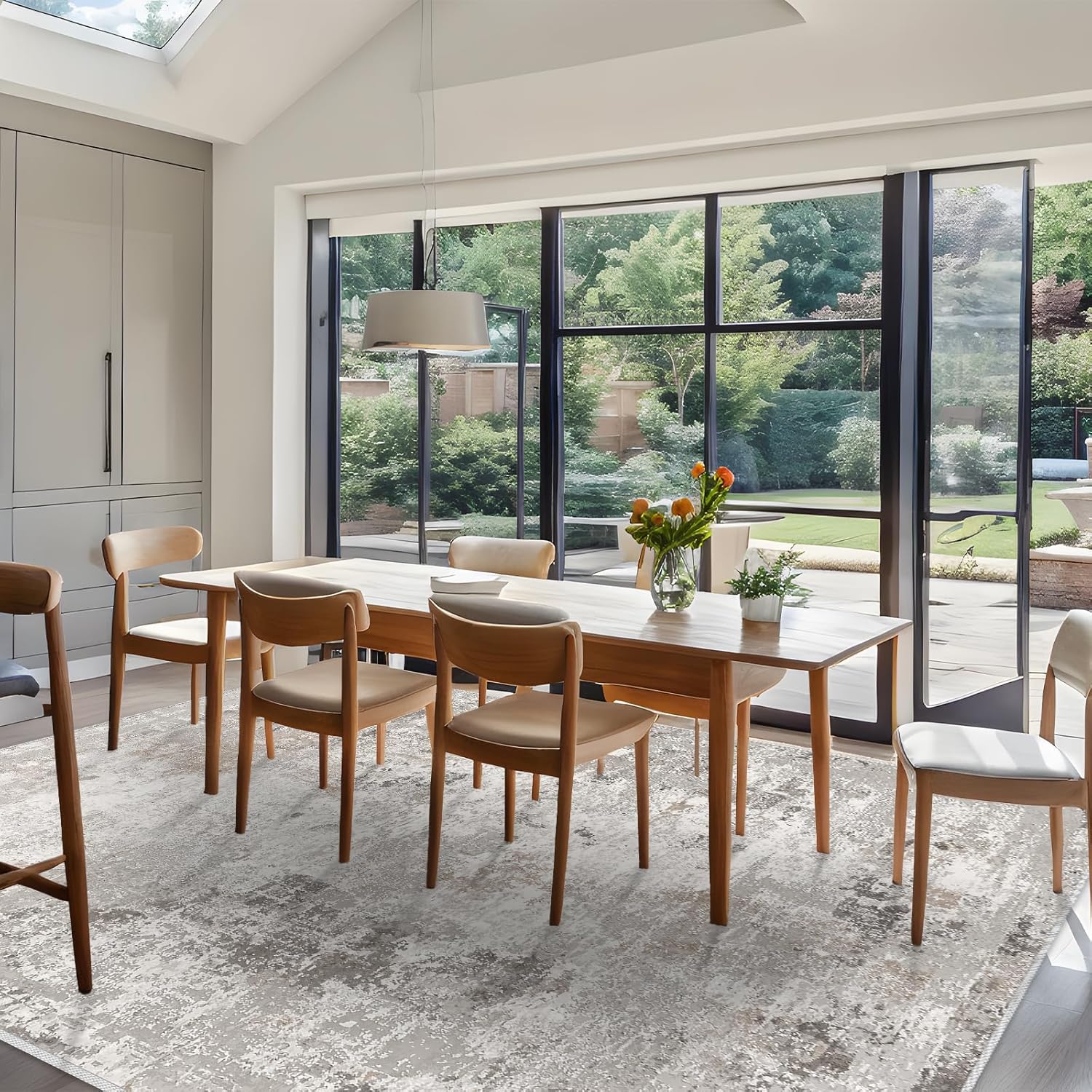 9x12 Washable Living Room Rugs - Modern Abstract Neutral Soft Large Area Rugs for Bedroom Non-Slip Low Pile Thin Stain-Resistant Carpet for Dining Room Home Office (Beige/Grey) - Image 7