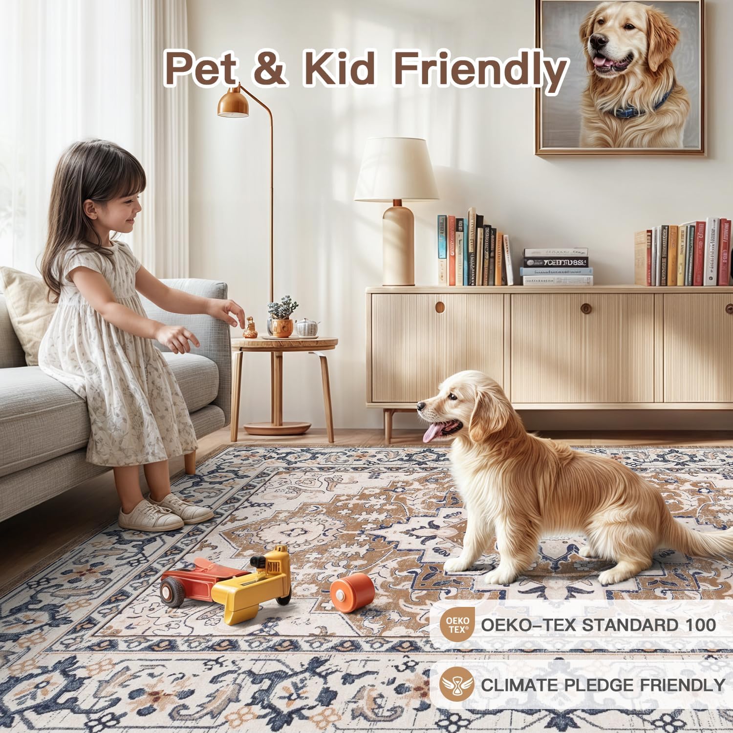 Lofus 5x7 Area Rugs for Living Room, Washable Area Rug, Rugs for Bedroom, Kitchen, Vintage Boho Carpet, Soft Non-Slip, Low Pile Large Area Rug for Office Dining Room, Floral Brown - Image 5