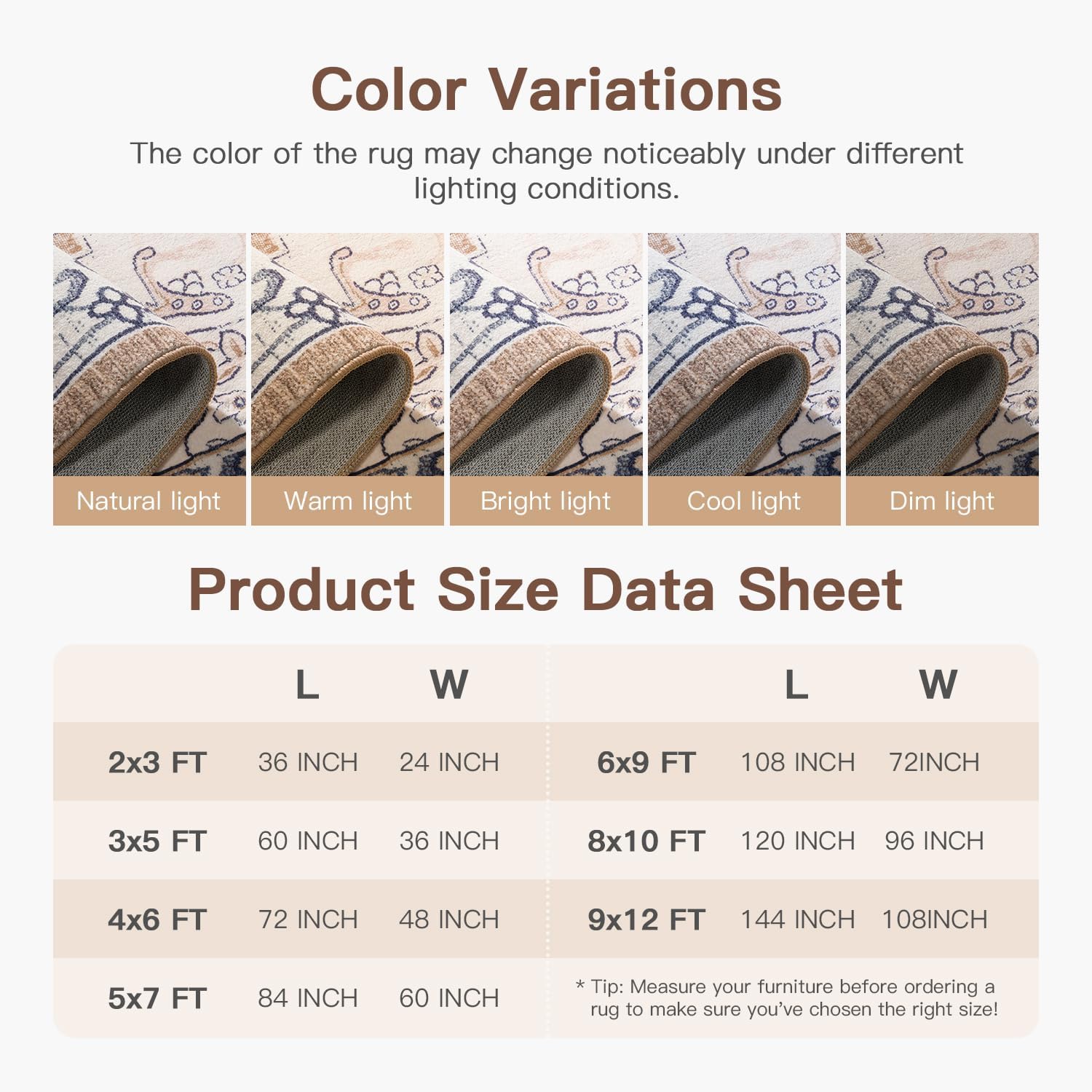 Lofus 5x7 Area Rugs for Living Room, Washable Area Rug, Rugs for Bedroom, Kitchen, Vintage Boho Carpet, Soft Non-Slip, Low Pile Large Area Rug for Office Dining Room, Floral Brown - Image 9