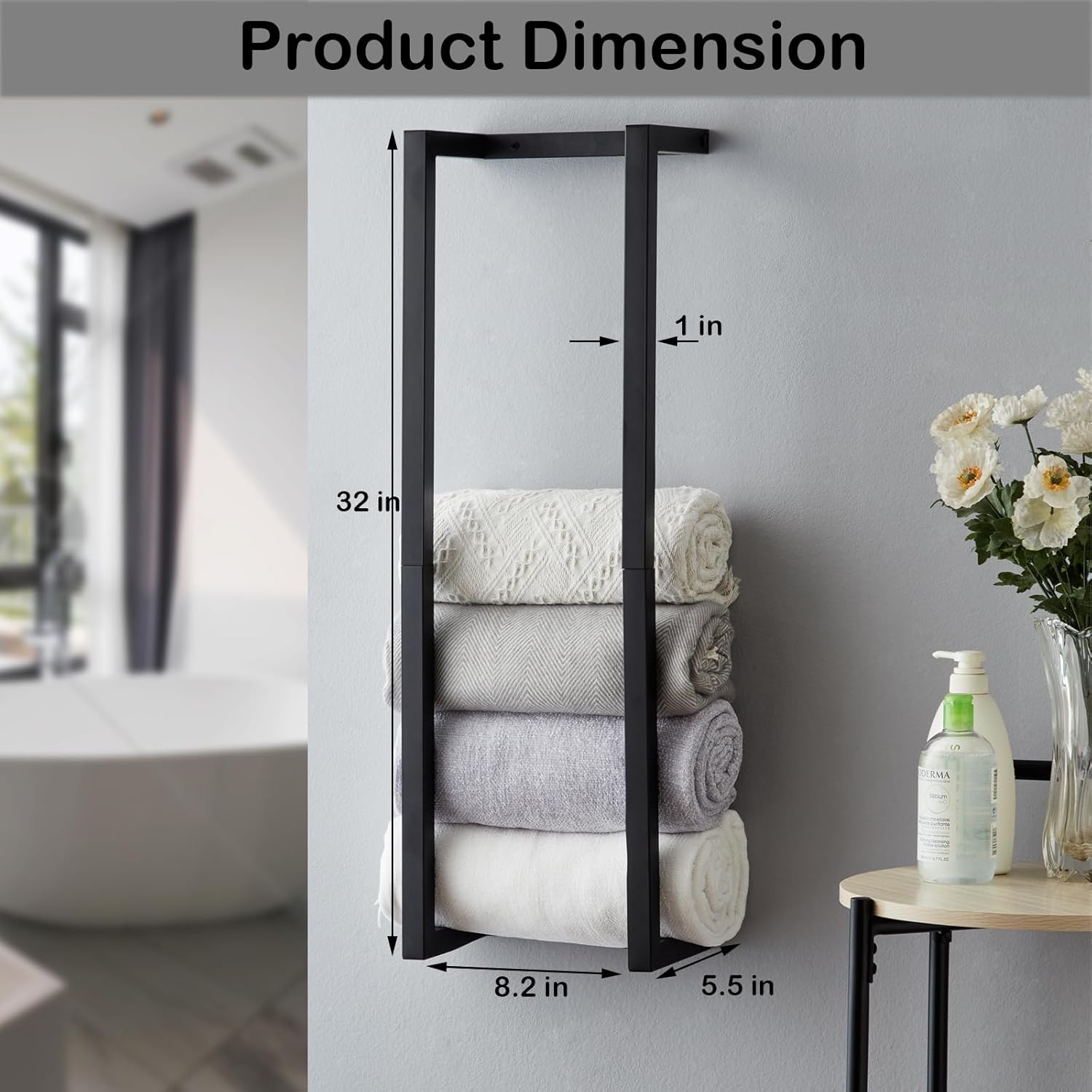 Towel Rack for Rolled Towels, Towel Rack for Bathroom,Wall Mounted Metal Bathroom Organizer, Bath Towel Holder Wall for Modern Small Space Bathroom Towel Storage (Black) - Image 4